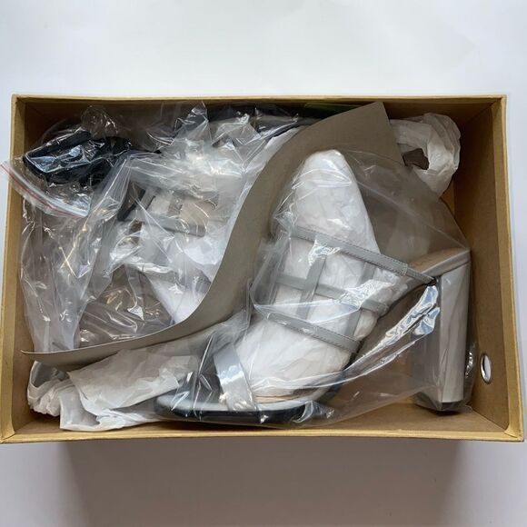 Mode Collective Lily White Grey Nappa Leather Caged Block Heeled Slip On Sandals - Picture 10 of 14